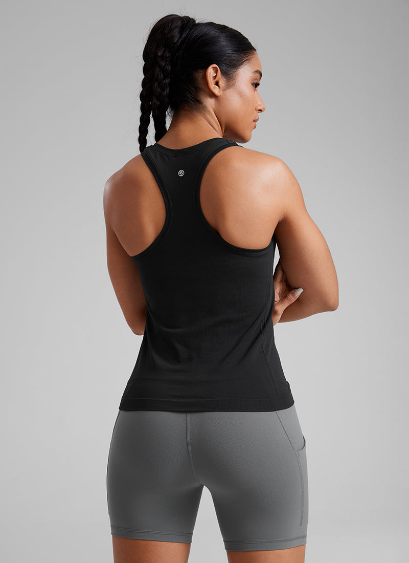 CRZ YOGA Women's Yoga Slim Fit Seamless Tank Crew Neck Racerback Black