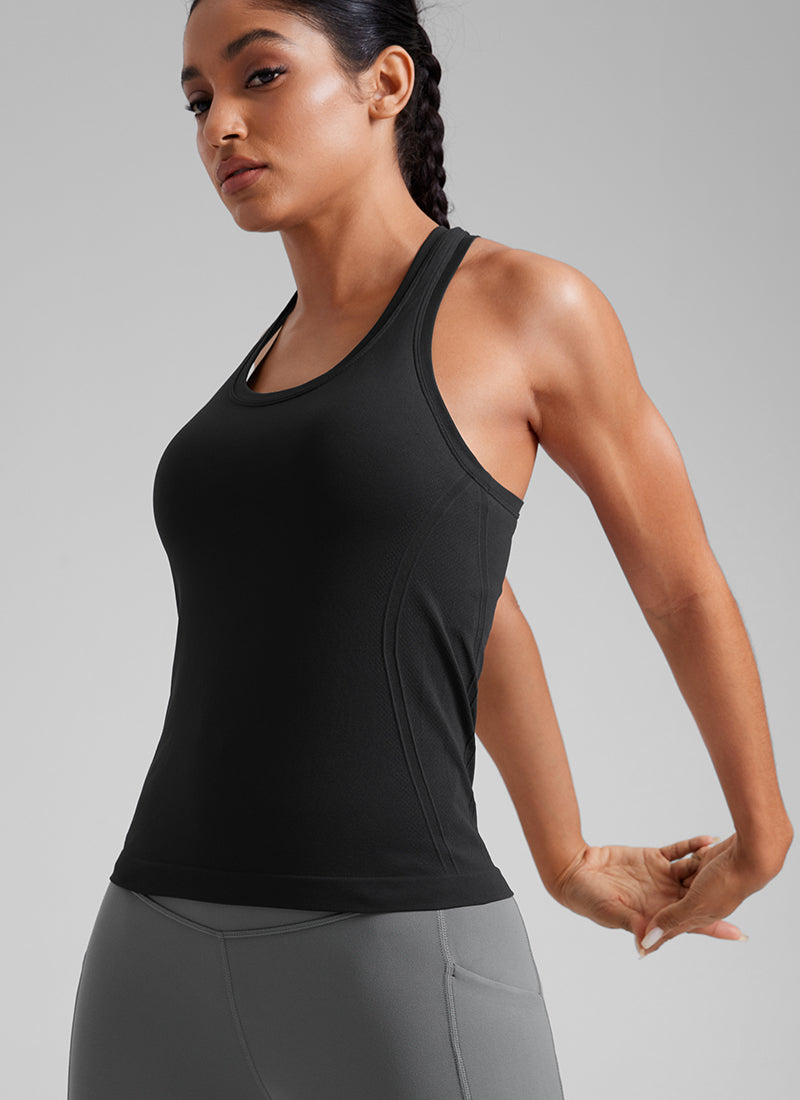 CRZ YOGA Women's Yoga Slim Fit Seamless Tank Crew Neck Racerback Black
