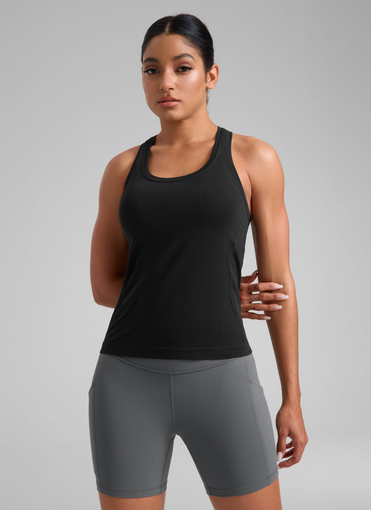 CRZ YOGA Women's Yoga Slim Fit Seamless Tank Crew Neck Racerback Black