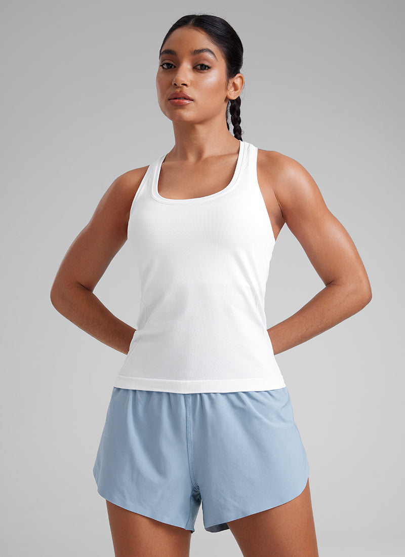 CRZ YOGA Women's Yoga Slim Fit Seamless Tank Crew Neck Racerback White
