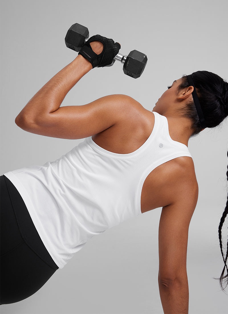 CRZ YOGA Women's Yoga Slim Fit Seamless Tank Crew Neck Racerback White