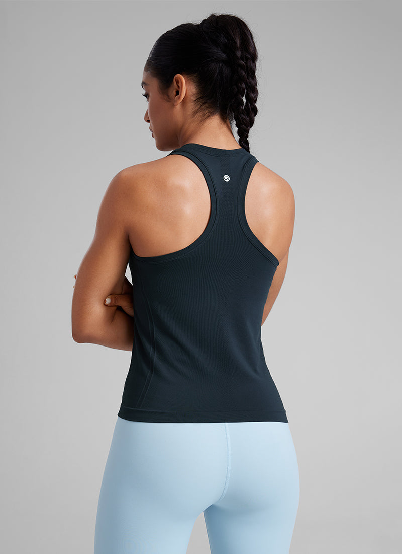 CRZ YOGA Women's Yoga Slim Fit Seamless Tank Crew Neck Racerback True Navy
