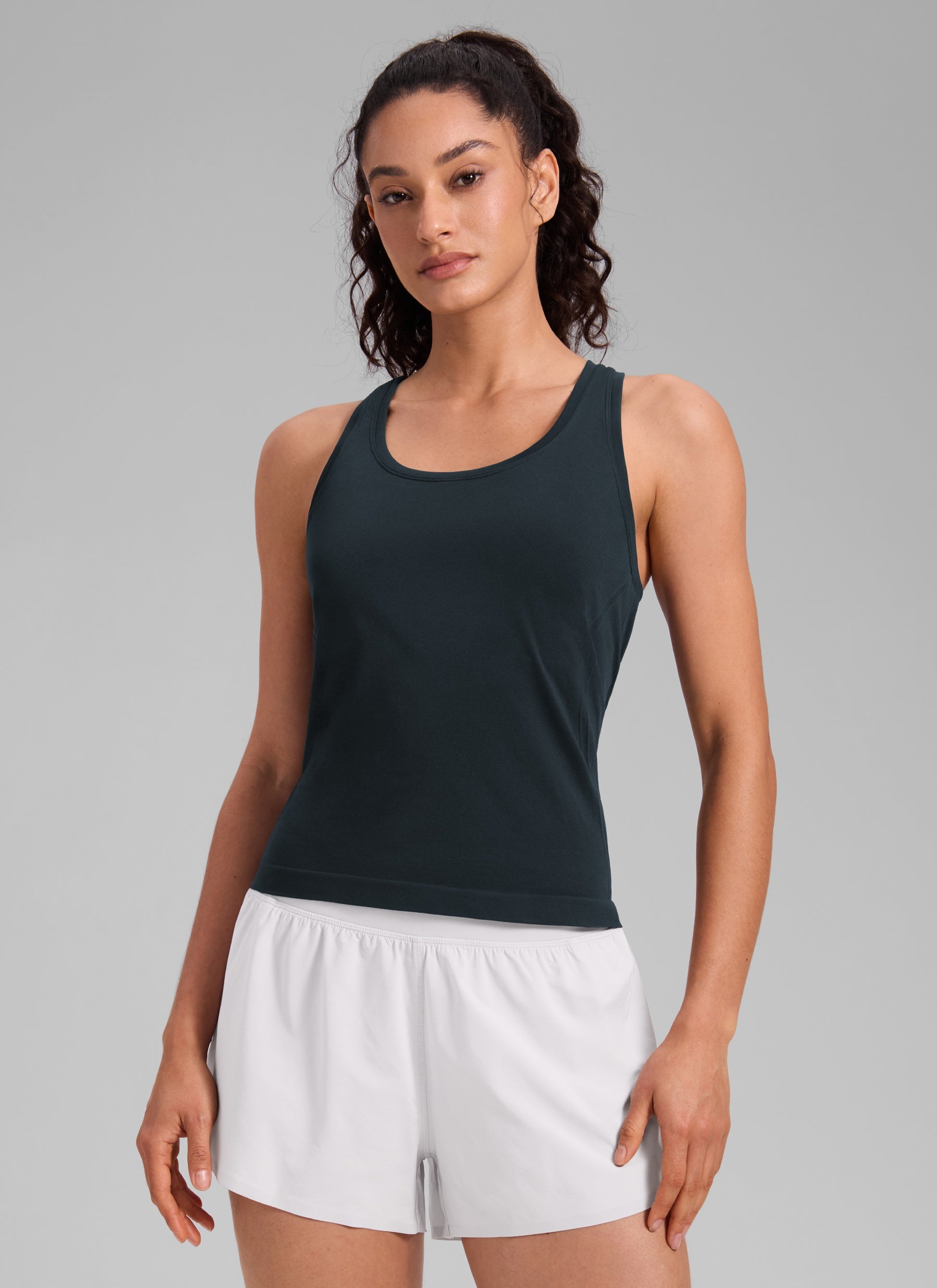 CRZ YOGA Women's Yoga Slim Fit Seamless Tank Crew Neck Racerback True Navy