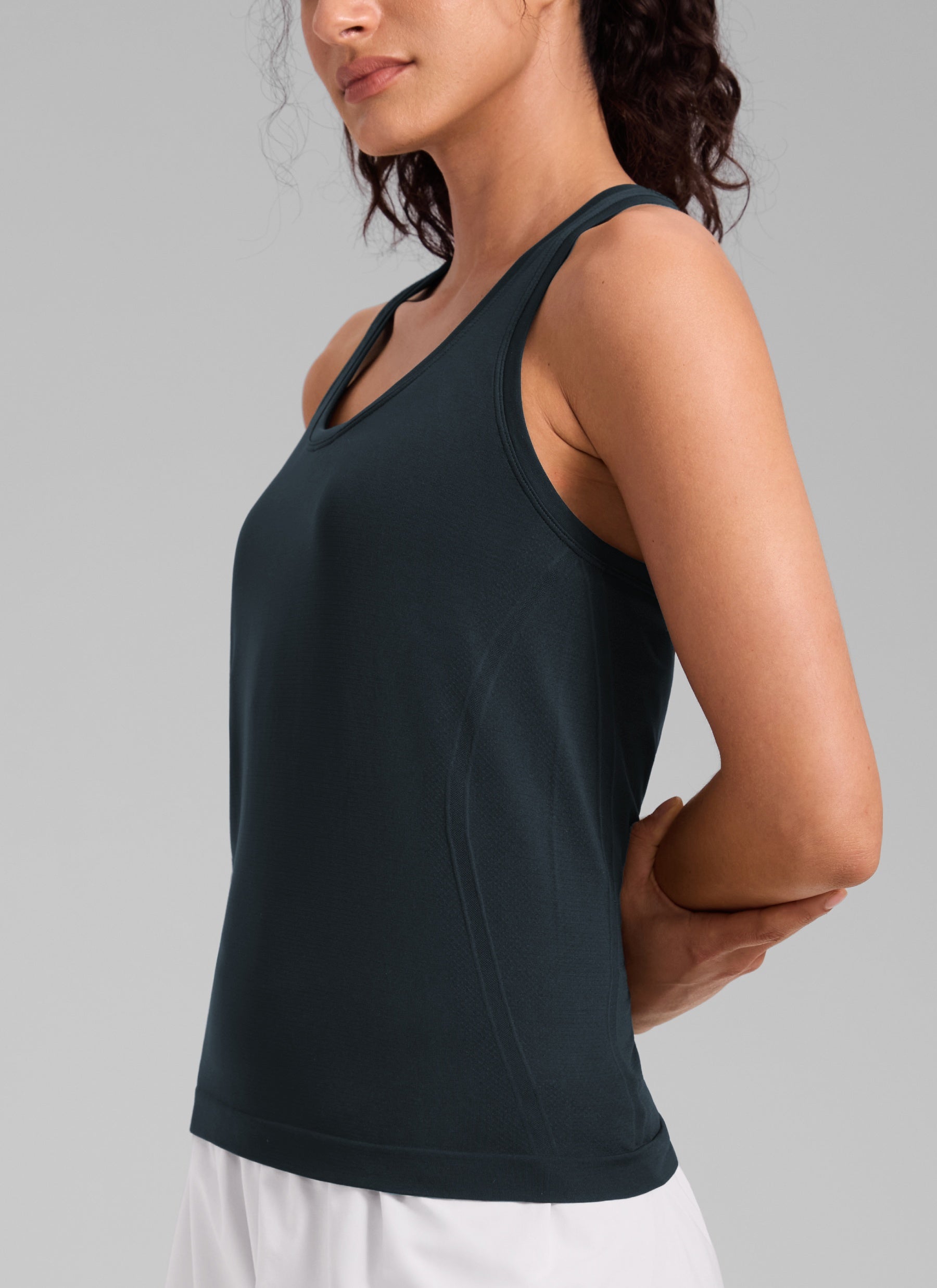 CRZ YOGA Women's Yoga Slim Fit Seamless Tank Crew Neck Racerback True Navy