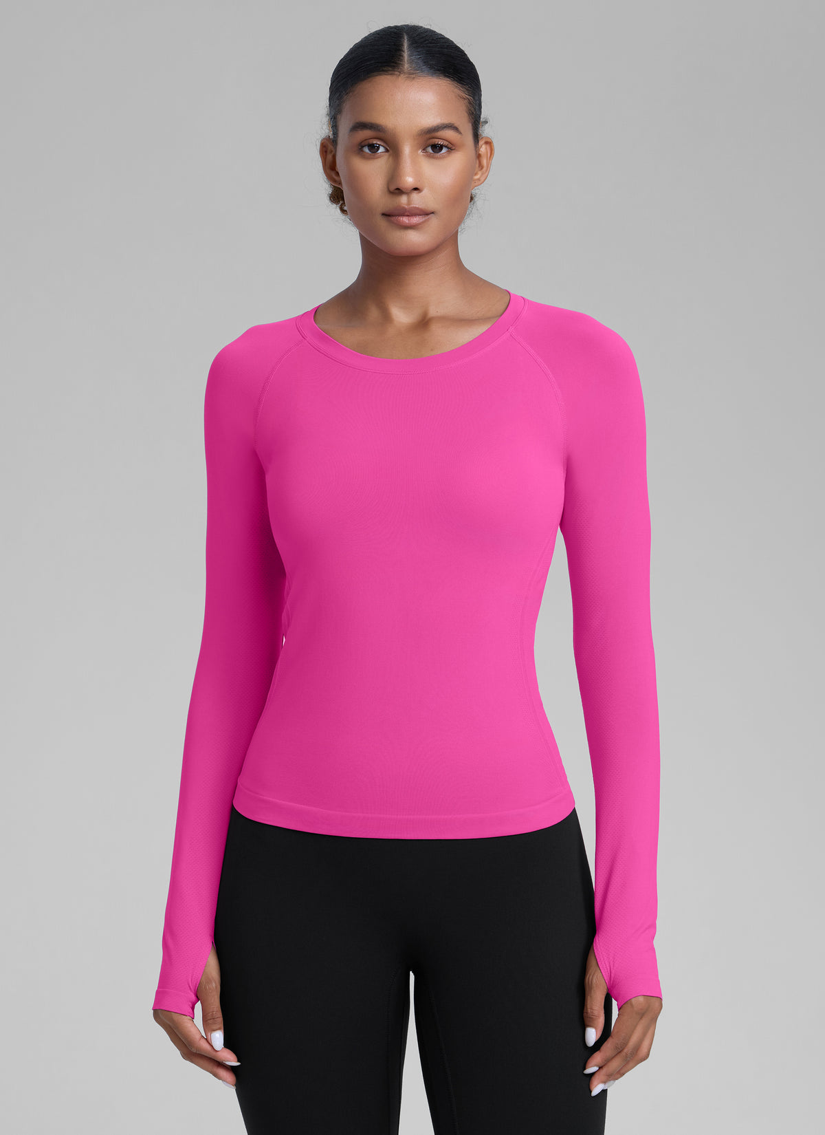 CRZ YOGA Women's Run Train Shirts Seamless Long Sleeve Waist Length Hibiscus Purple @model_info:Babrabra
