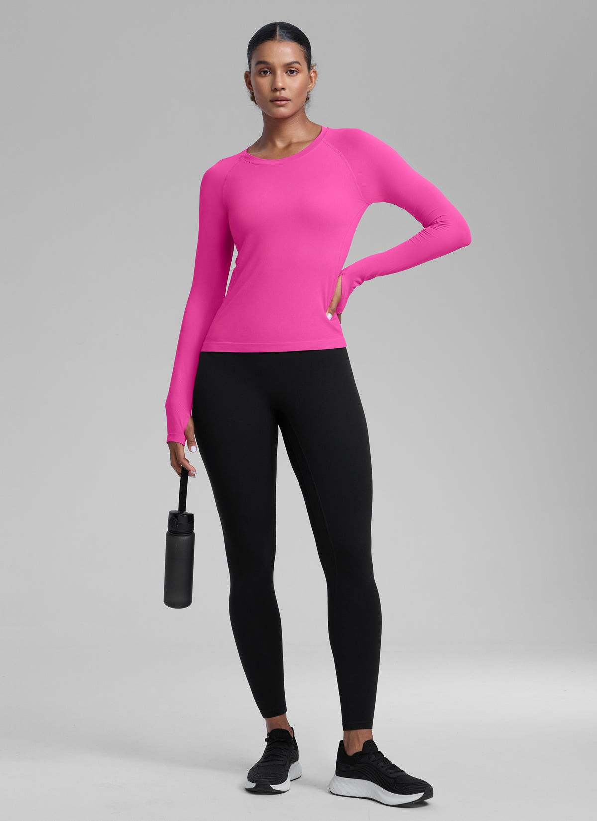 CRZ YOGA Women's Run Train Shirts Seamless Long Sleeve Waist Length Hibiscus Purple @model_info:Babrabra