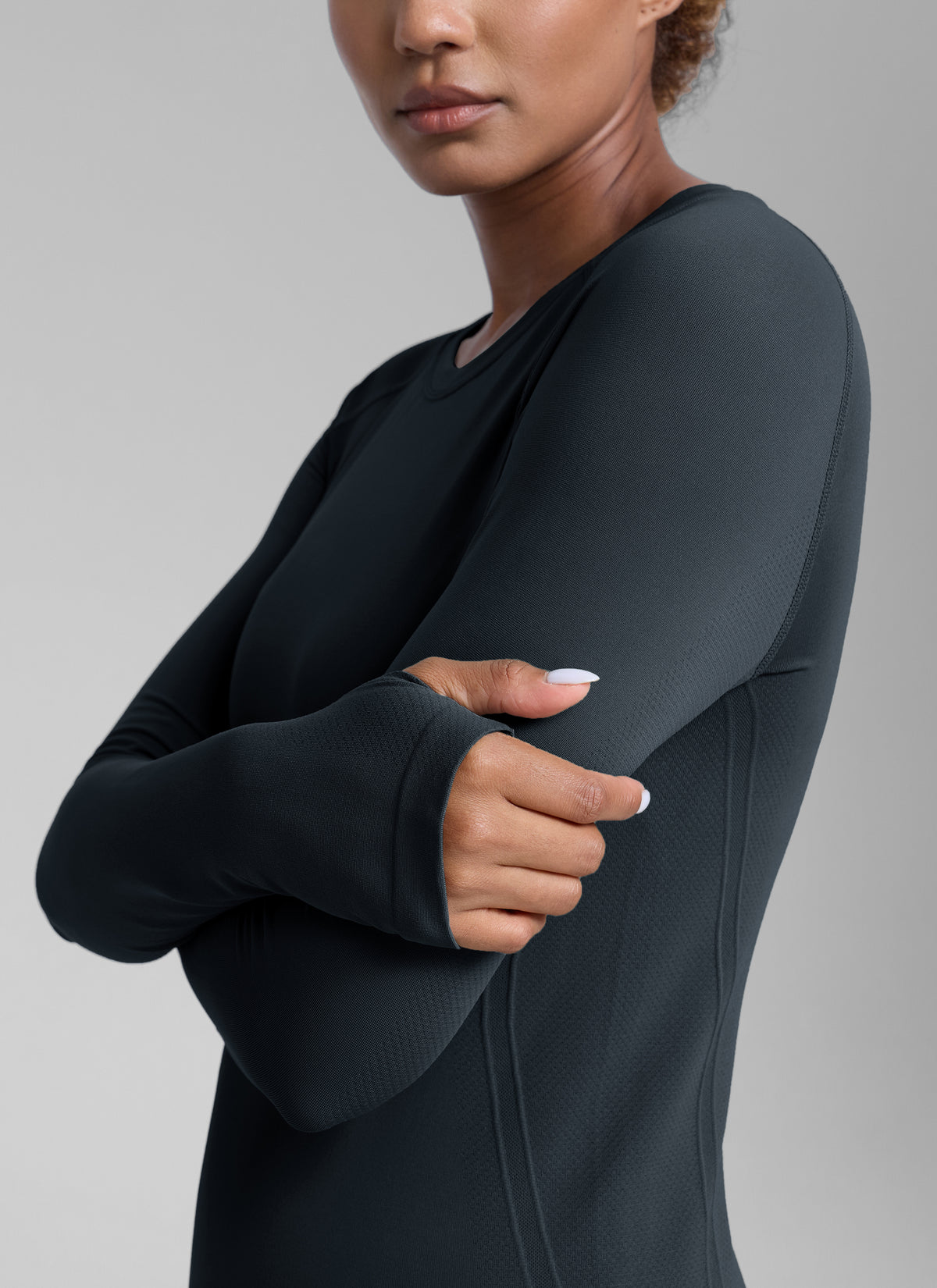 CRZ YOGA Women's Run Train Shirts Seamless Long Sleeve Waist Length True Navy @model_info:Babrabra