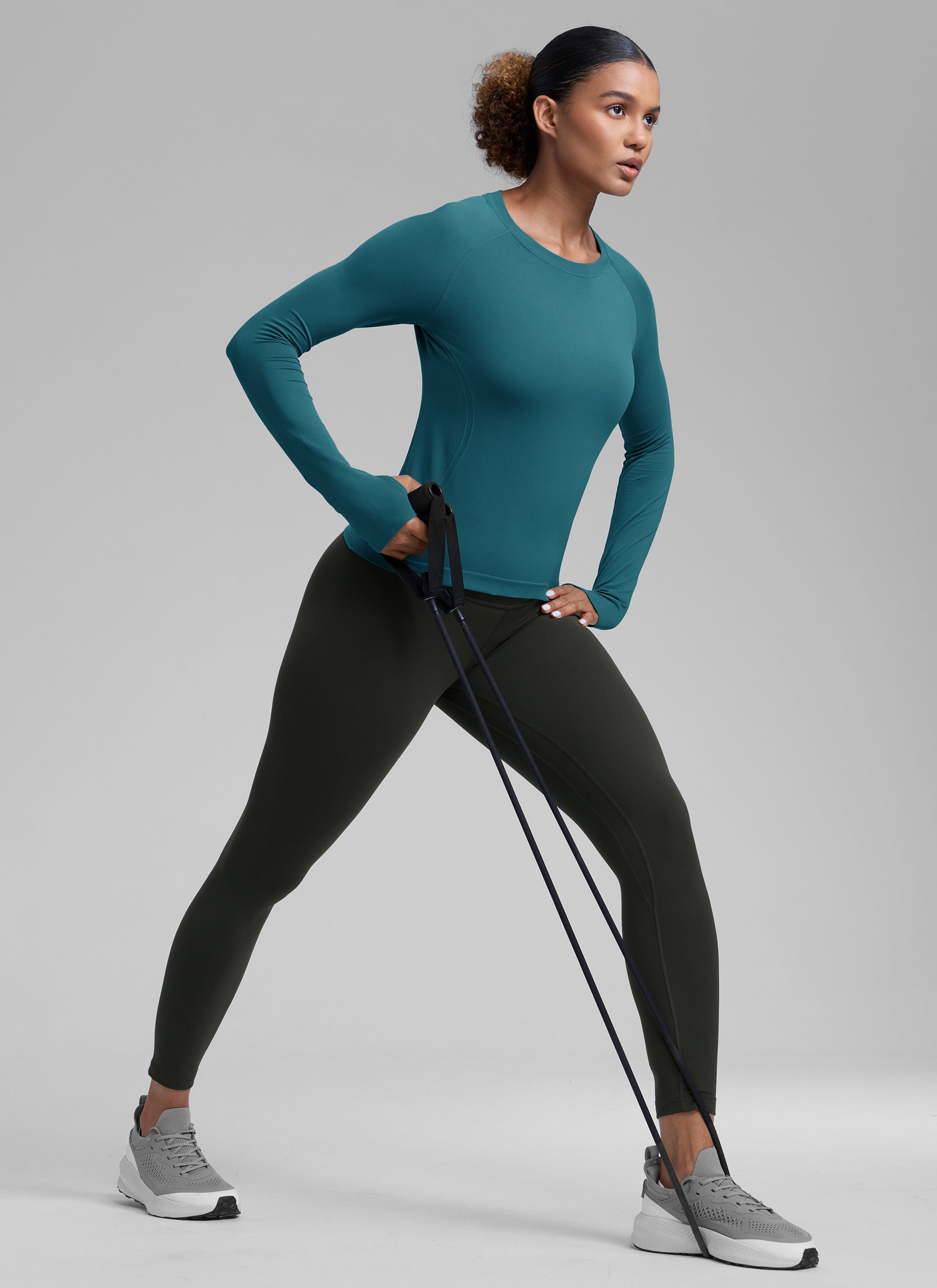 CRZ YOGA Women's Running Quick Dry Shirts Seamless Long Sleeves Slate Grey Marl