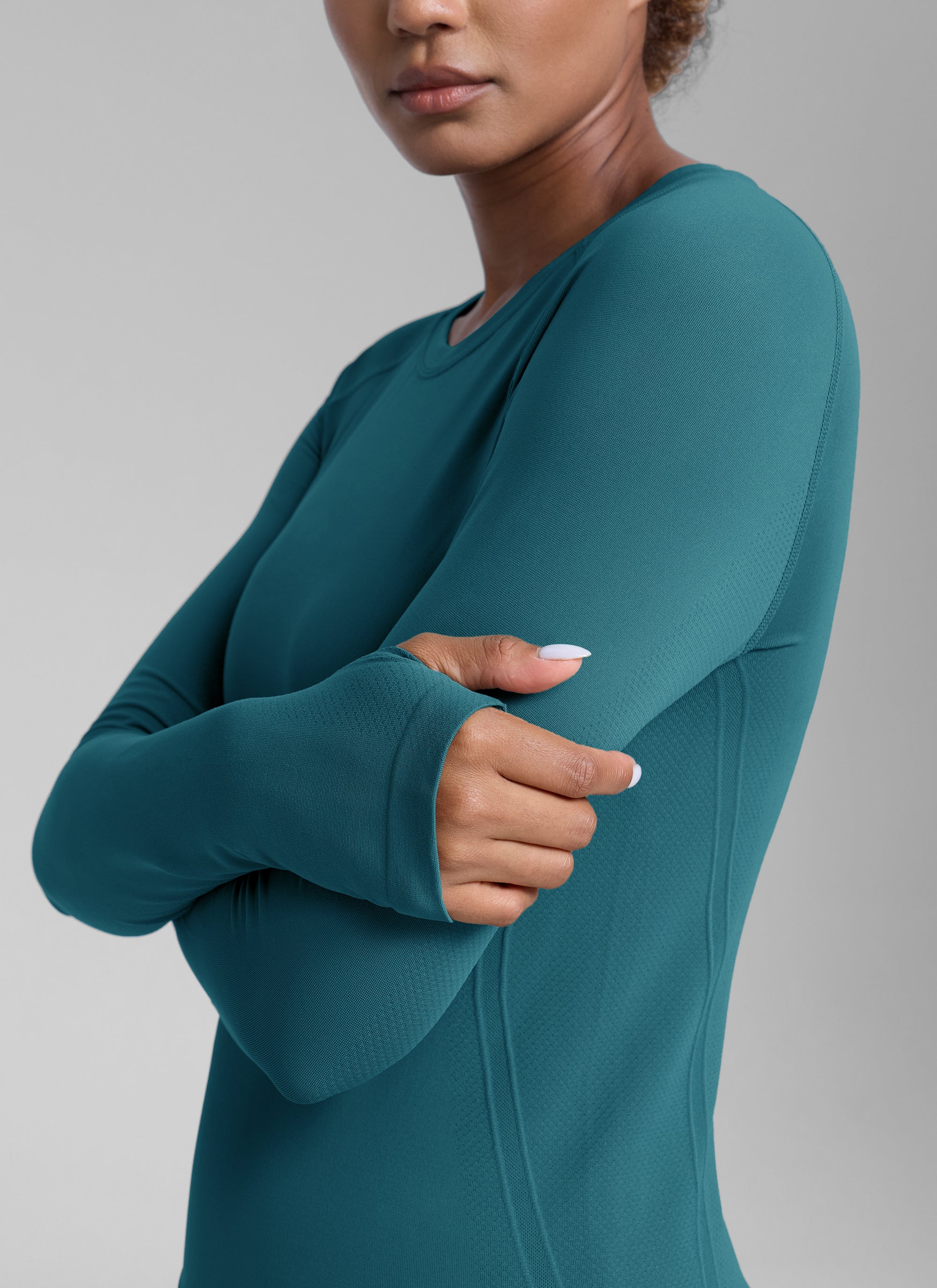 CRZ YOGA Women's Running Quick Dry Shirts Seamless Long Sleeves Slate Grey Marl