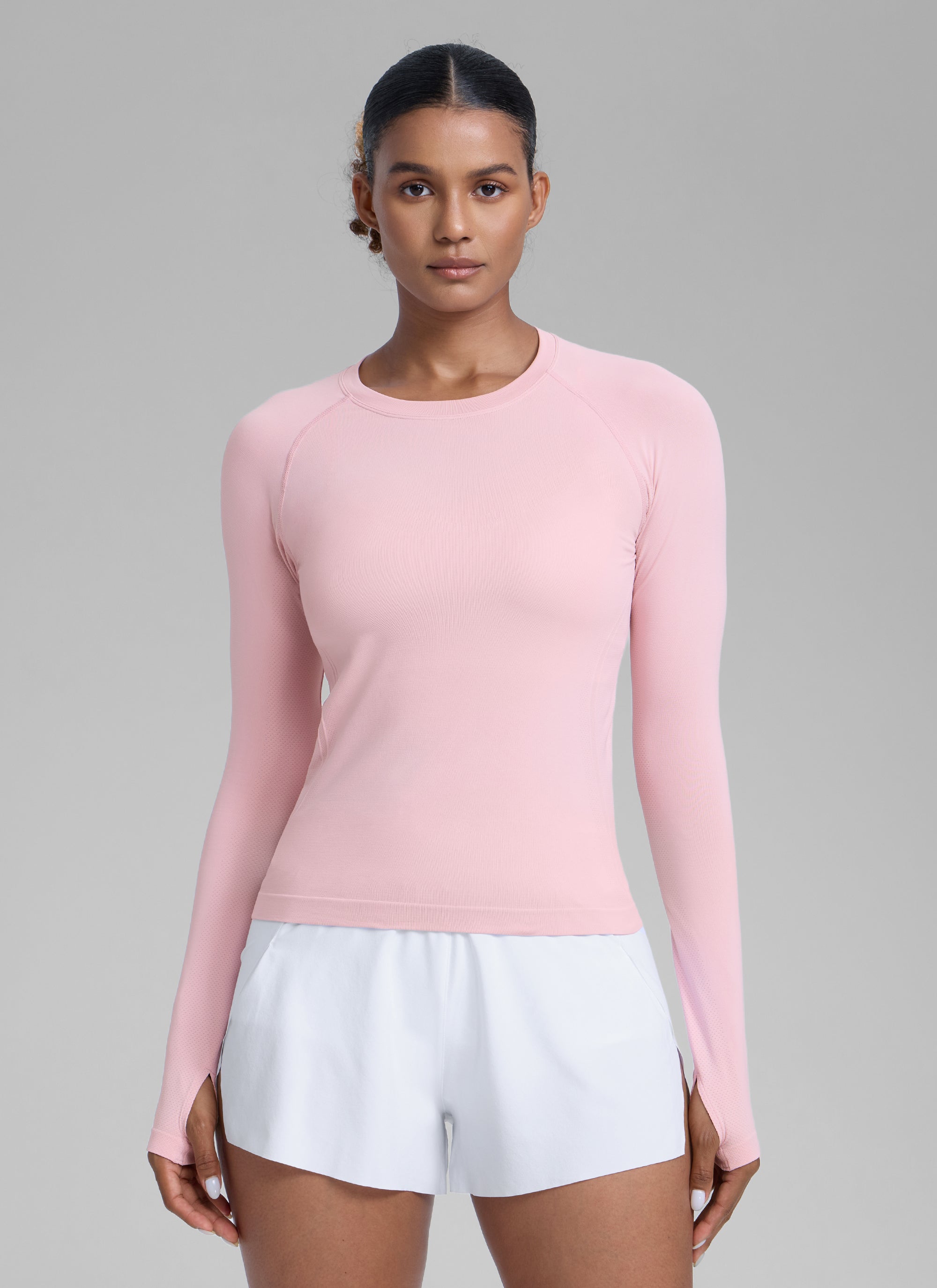 CRZ YOGA Women's Running Quick Dry Shirts Seamless Long Sleeves Hibiscus Purple
