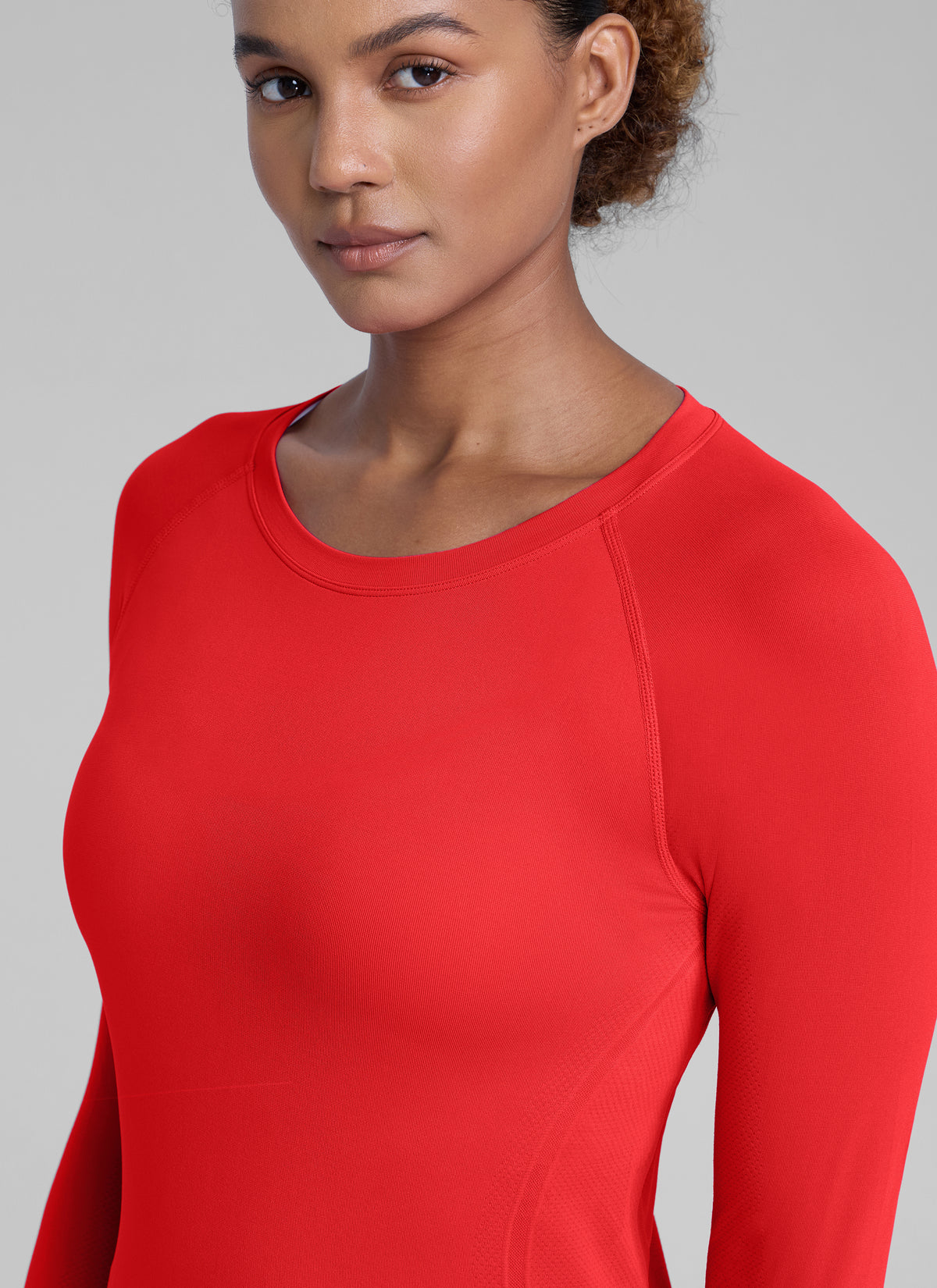 CRZ YOGA Women's Run Train Shirts Seamless Long Sleeve Waist Length Deep Red @model_info:Babrabra