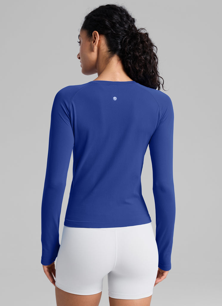 CRZ YOGA Women's Running Quick Dry Shirts Seamless Long Sleeves Larkspur Blue