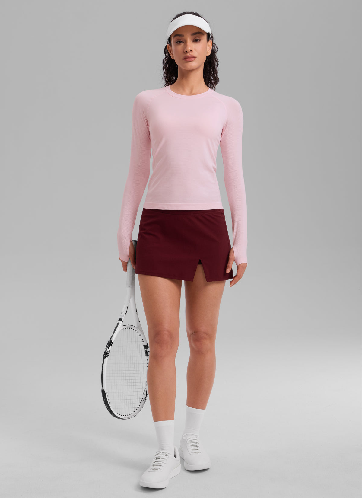 CRZ YOGA Women's Run Train Shirts Seamless Long Sleeve Waist Length Strawberry Pink @model_info:Larissa