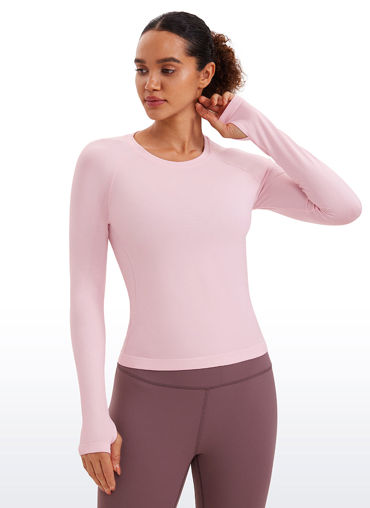 CRZ YOGA Women's Running Quick Dry Shirts Seamless Long Sleeves Sparkle Blue