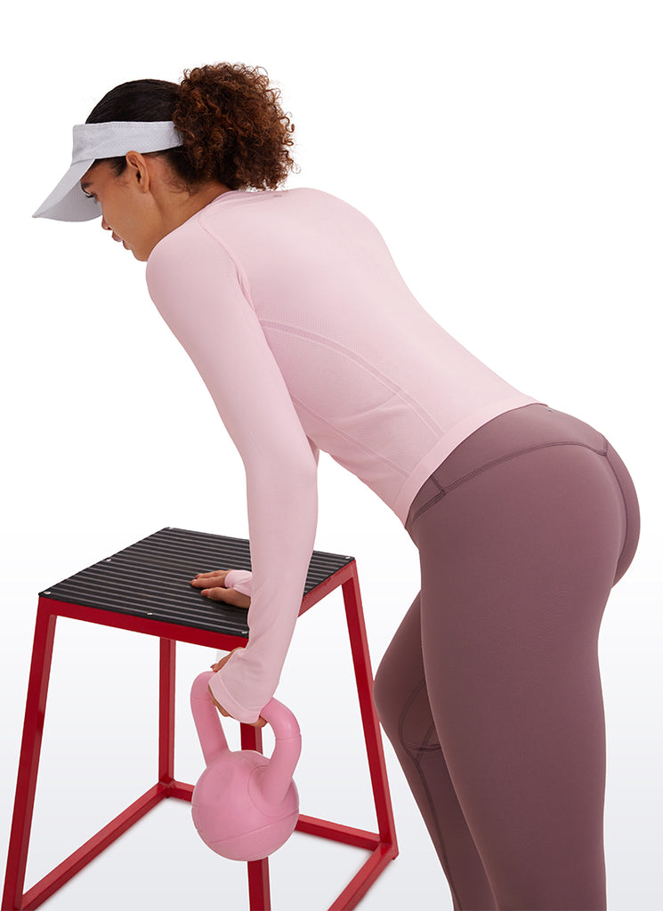 CRZ YOGA Women's Running Quick Dry Shirts Seamless Long Sleeves Elfin Purple