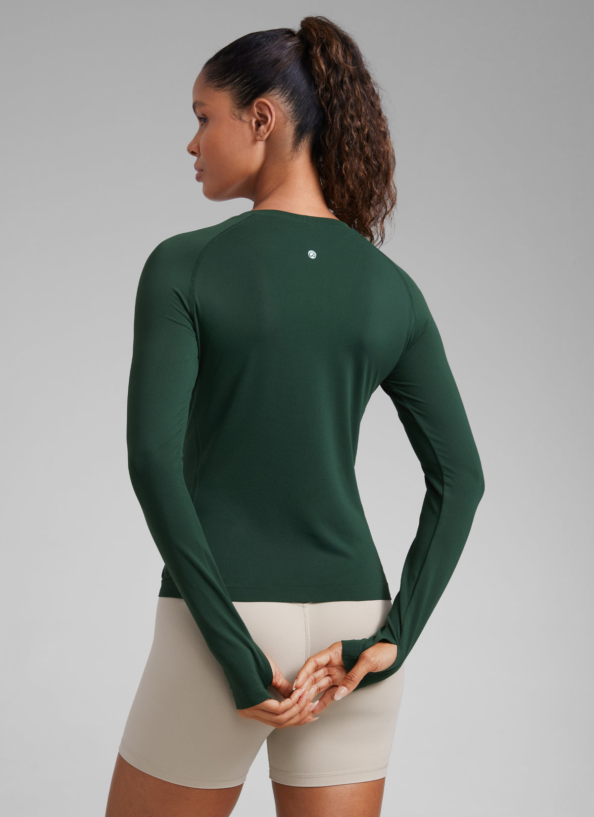 CRZ YOGA Women's Run Train Shirts Seamless Long Sleeve Waist Length Legend Green @model_info:G