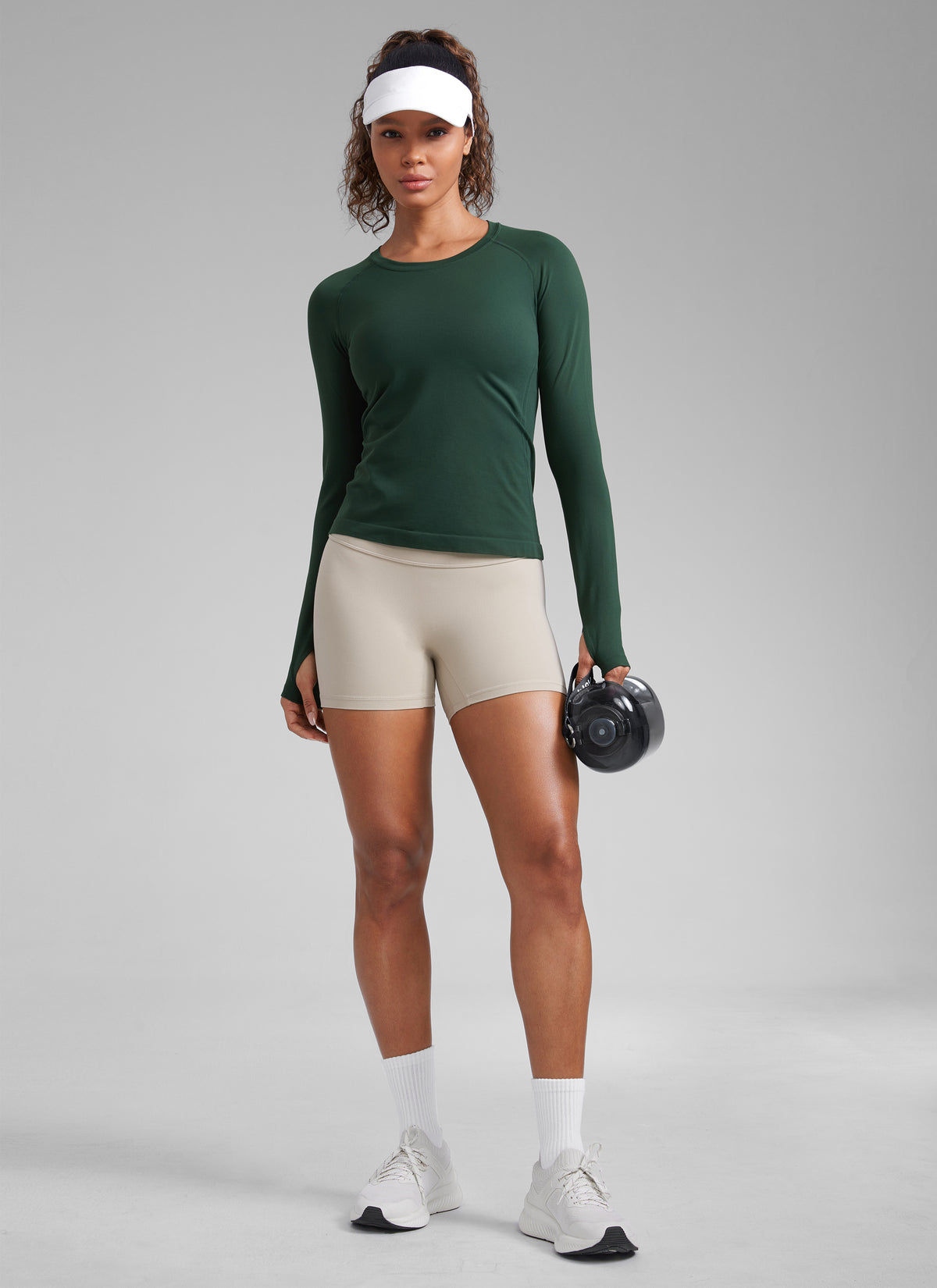 CRZ YOGA Women's Run Train Shirts Seamless Long Sleeve Waist Length Legend Green @model_info:G