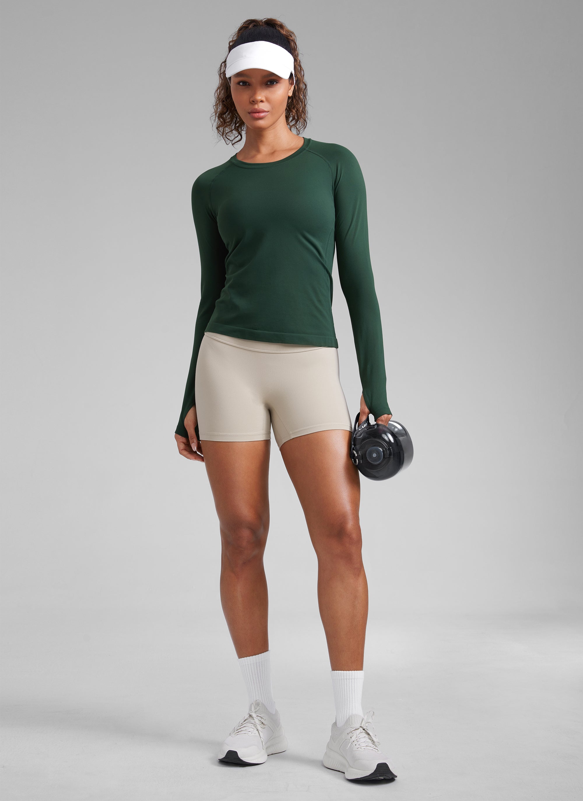CRZ YOGA Women's Run Train Shirts Seamless Long Sleeve Waist Length Legend Green @model_info:G