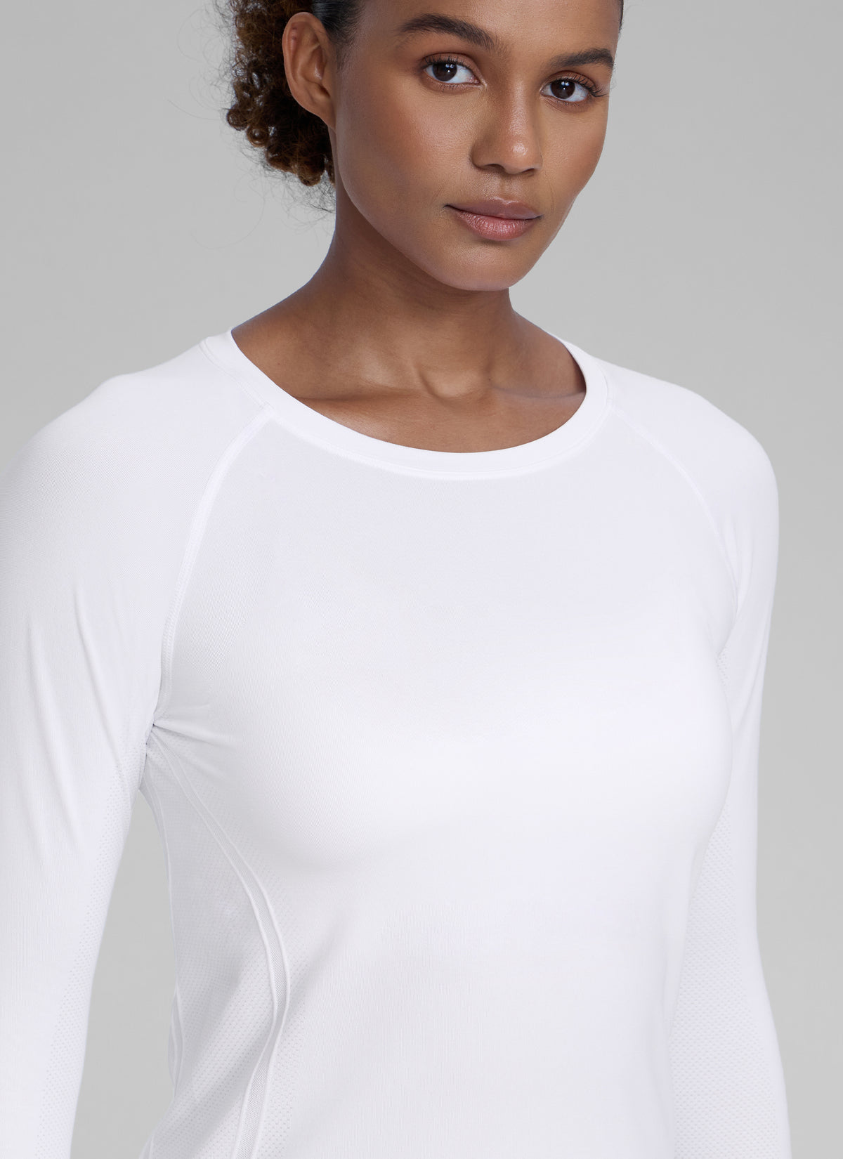 CRZ YOGA Women's Run Train Shirts Seamless Long Sleeve Waist Length White @model_info:Babrabra