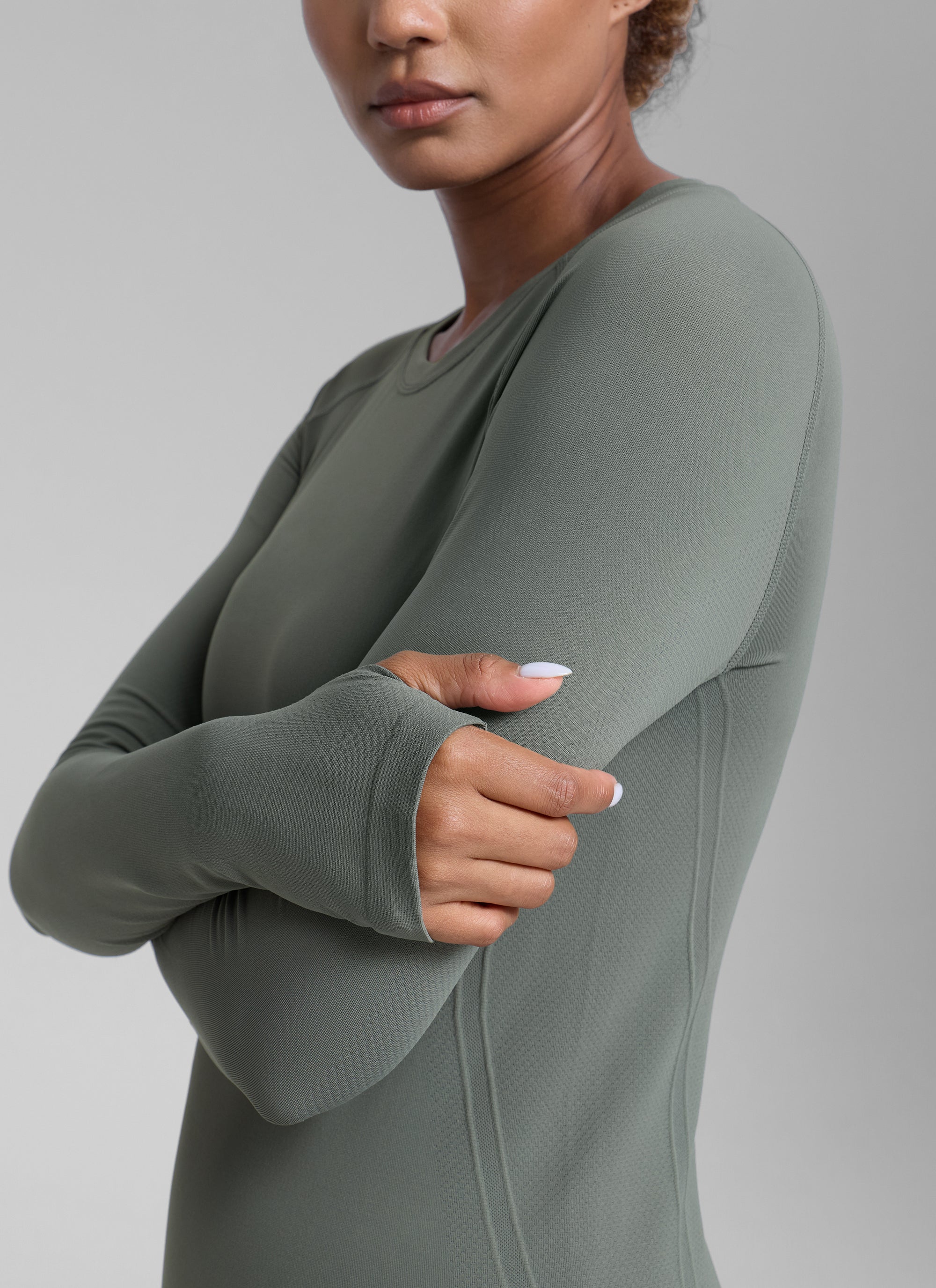CRZ YOGA Women's Running Quick Dry Shirts Seamless Long Sleeves Grey Sage
