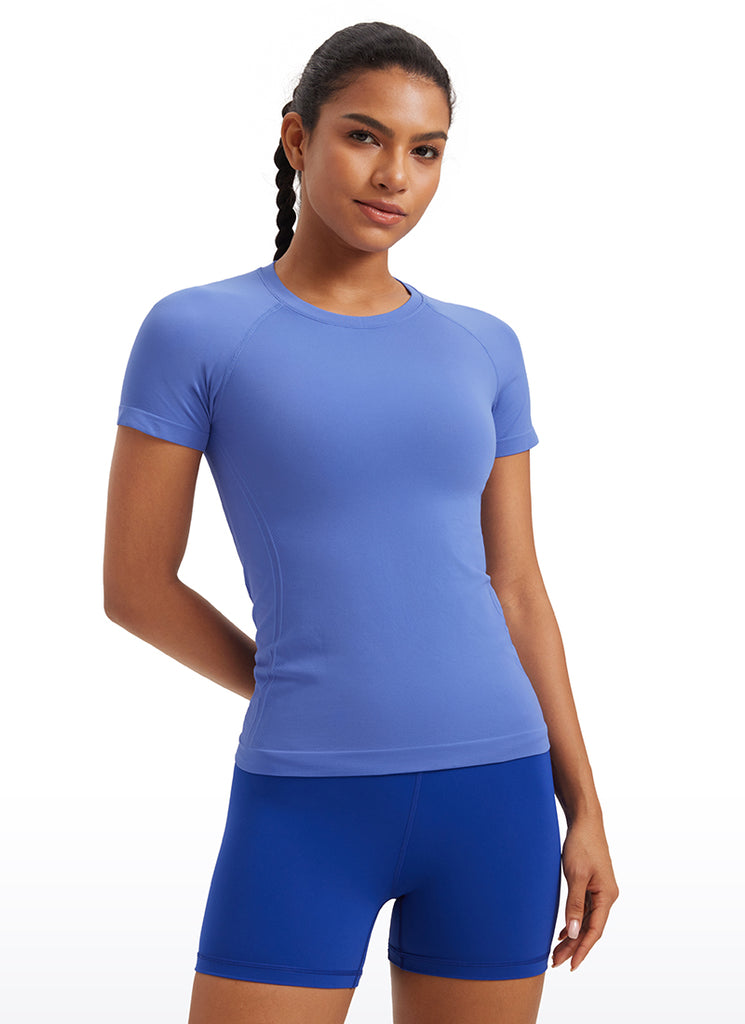 CRZ YOGA Women's Running Classic Fit Shirts Seamless Short Sleeves Deep Red