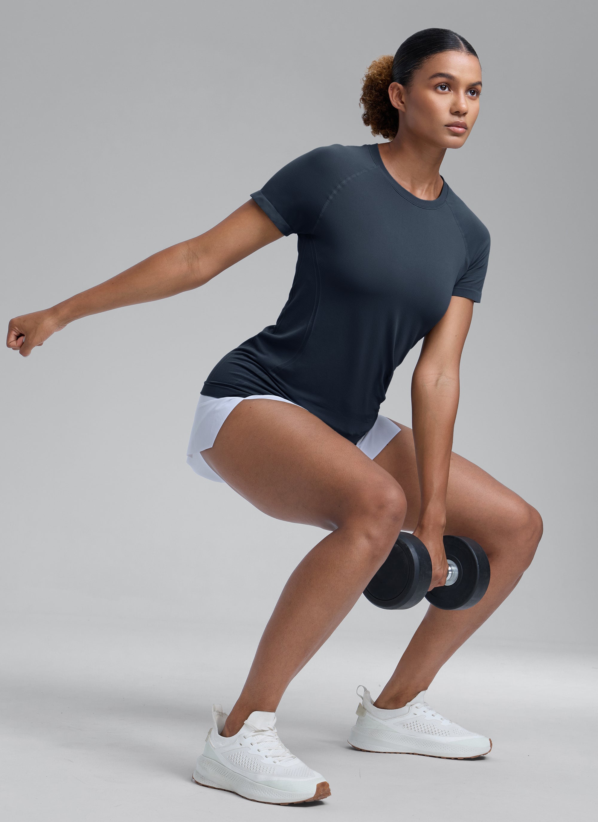 CRZ YOGA Women's Running Classic Fit Shirts Seamless Short Sleeves Twilight Blue @model_info:Babrarba
