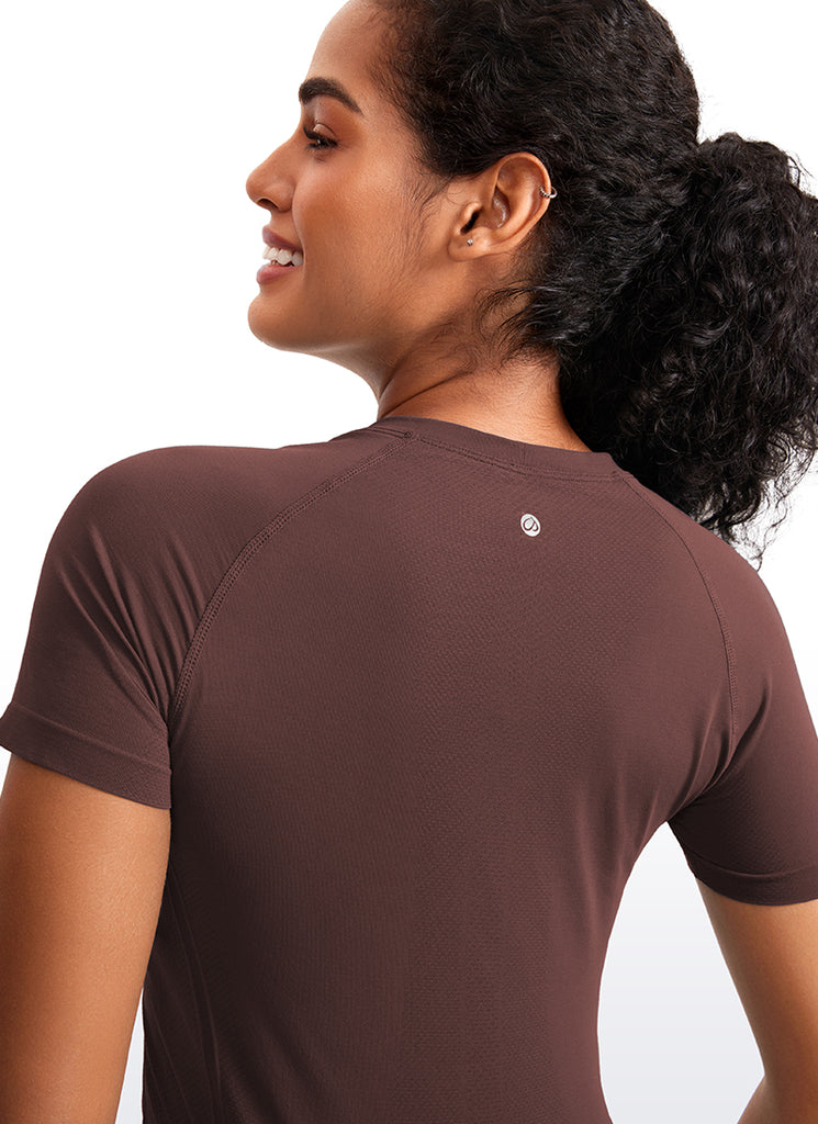 CRZ YOGA Women's Training Classic Fit Shirts Seamless Short Sleeves Hibiscus Purple