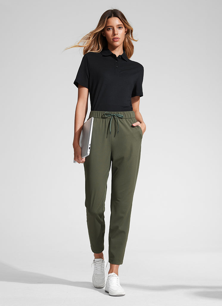 CRZ YOGA Women's Travel Slim Fit Stretch Drawstring 7/8 Pants 27'' Olive Green