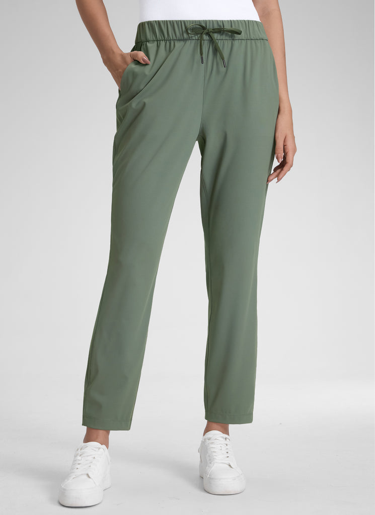 CRZ YOGA Women's Travel Slim Fit Stretch Drawstring 7/8 Pants 27'' Grey Sage