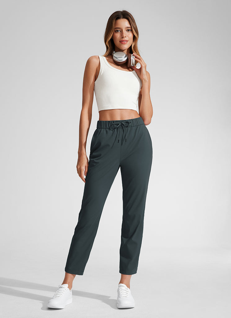 CRZ YOGA Women's Travel Slim Fit Stretch Drawstring 7/8 Pants 27'' Black