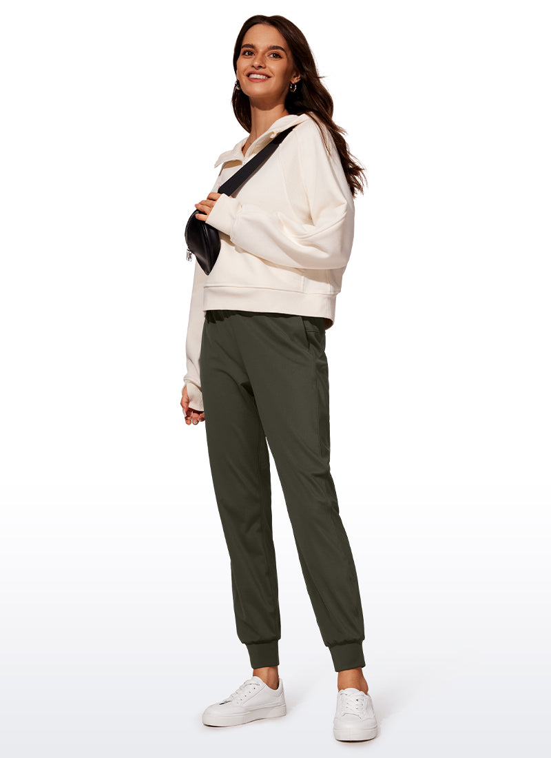 CRZ YOGA Women's Travel Slim Fit Stretch Drawstring Jogger 27'' Olive Green