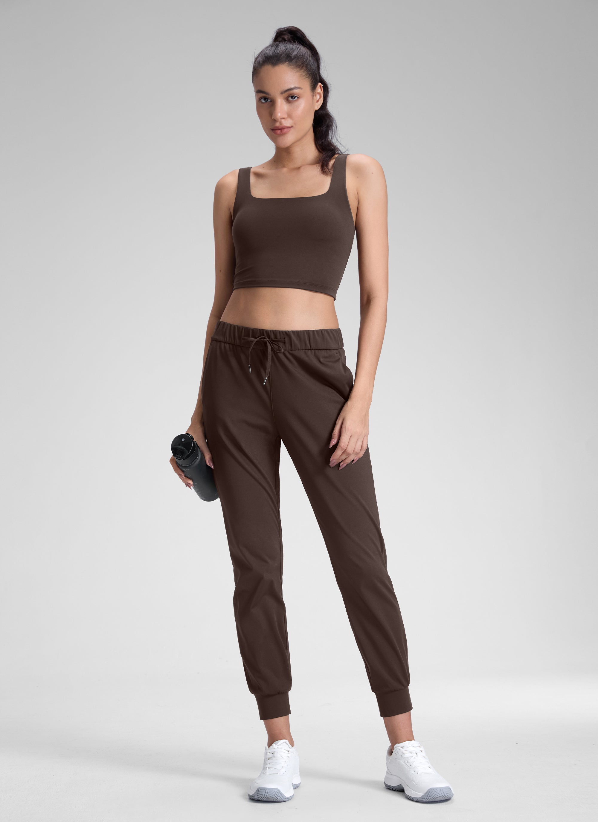 CRZ YOGA Women's Travel Slim Fit Stretch Drawstring Jogger 27'' Mysterious Grey