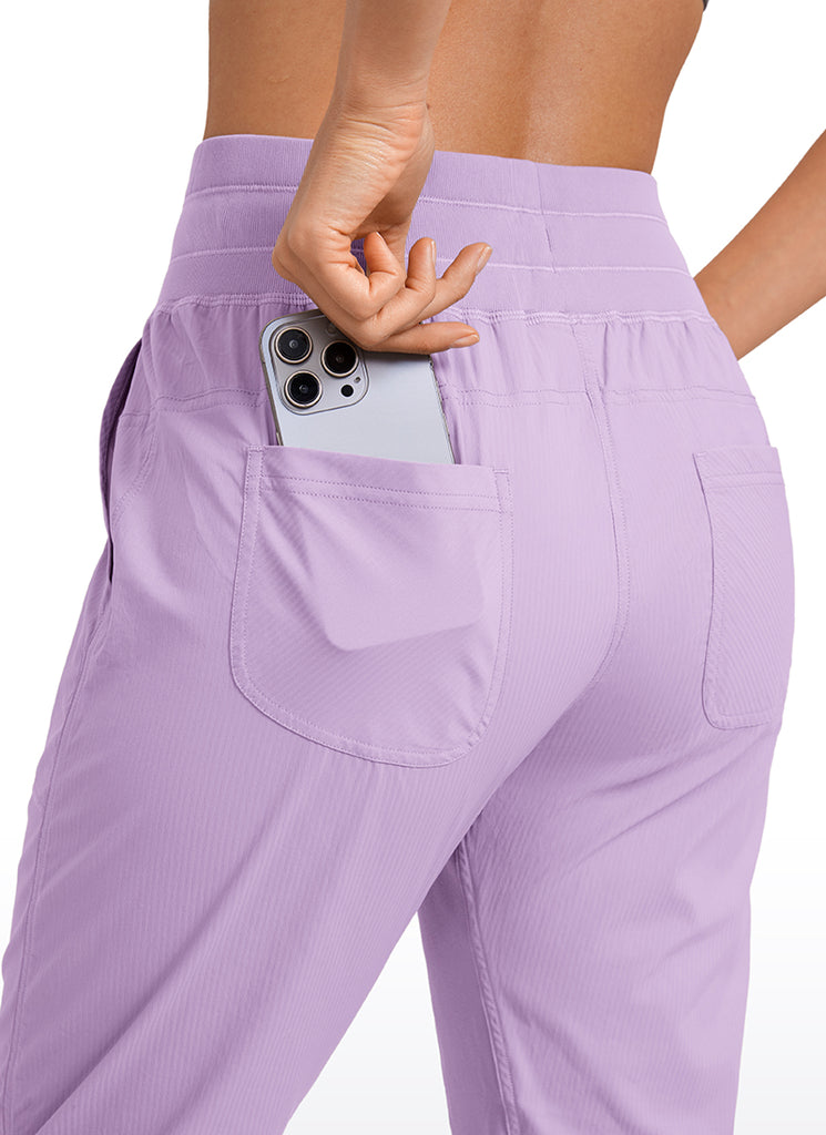 CRZ YOGA Women's Travel Slim Fit Striped Pants 27'' Cinched Leg White Apricot