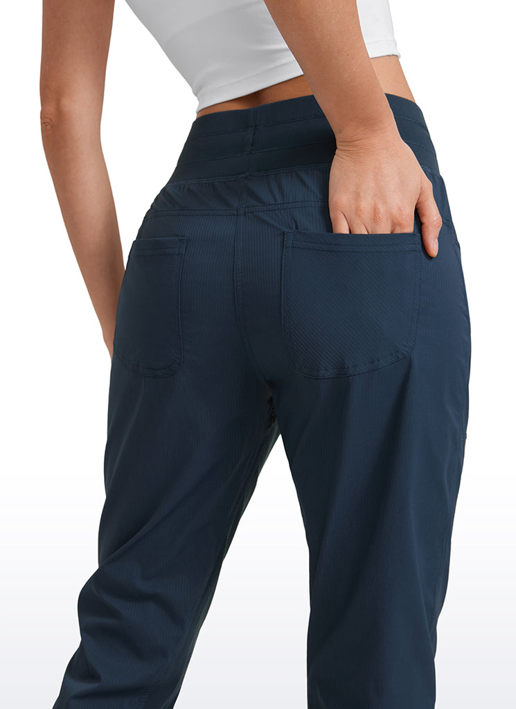 CRZ YOGA Women's Travel Slim Fit Striped Pants 27'' Cinched Leg Ink Blue