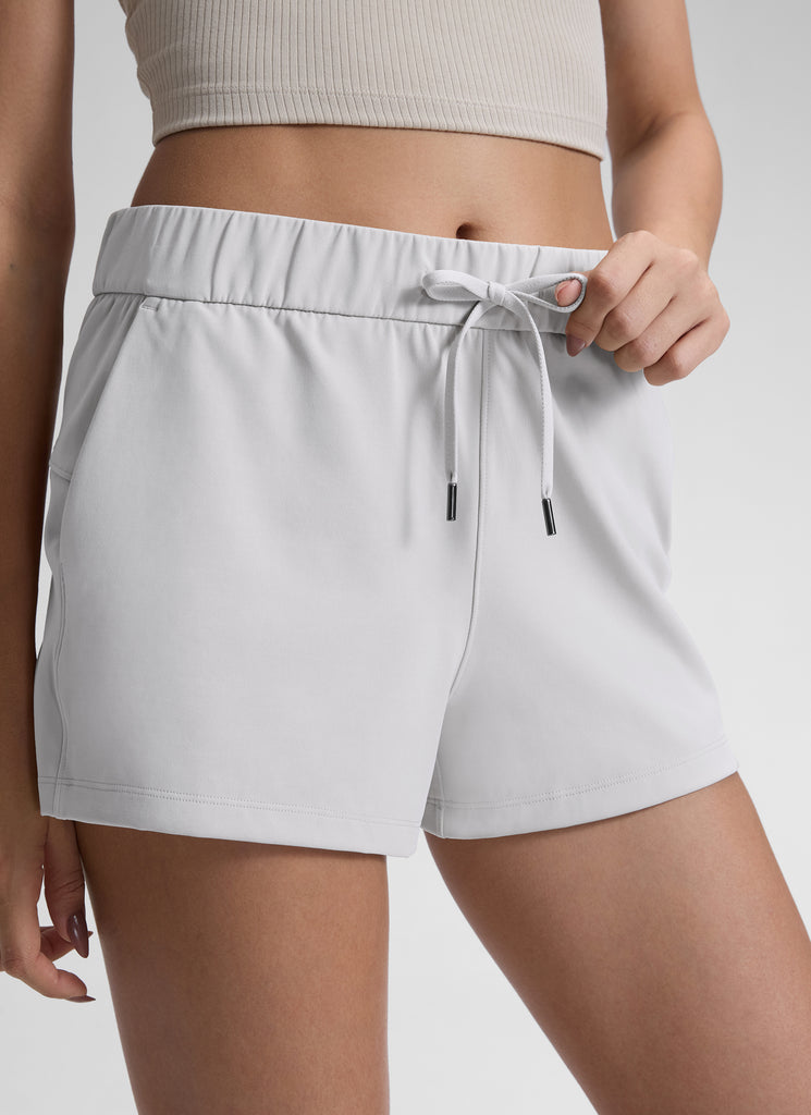 CRZ YOGA Women's Travel Stretch Mid-Rise Drawstring Shorts 2.5" Platinum Grey