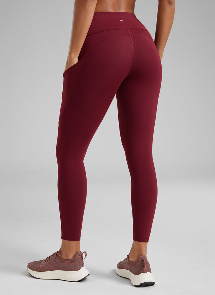 CRZ YOGA Women's Yoga Train High Rise Nakedfeel Pocket Leggings 25'' Red Merlot