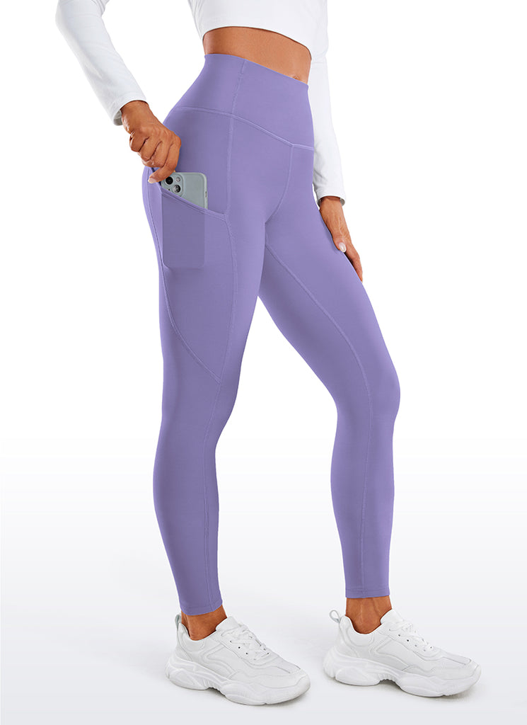 CRZ YOGA Women's High Rise Thermal Fleece Lined Pocket Leggings 28'' Dark Lavender Purple