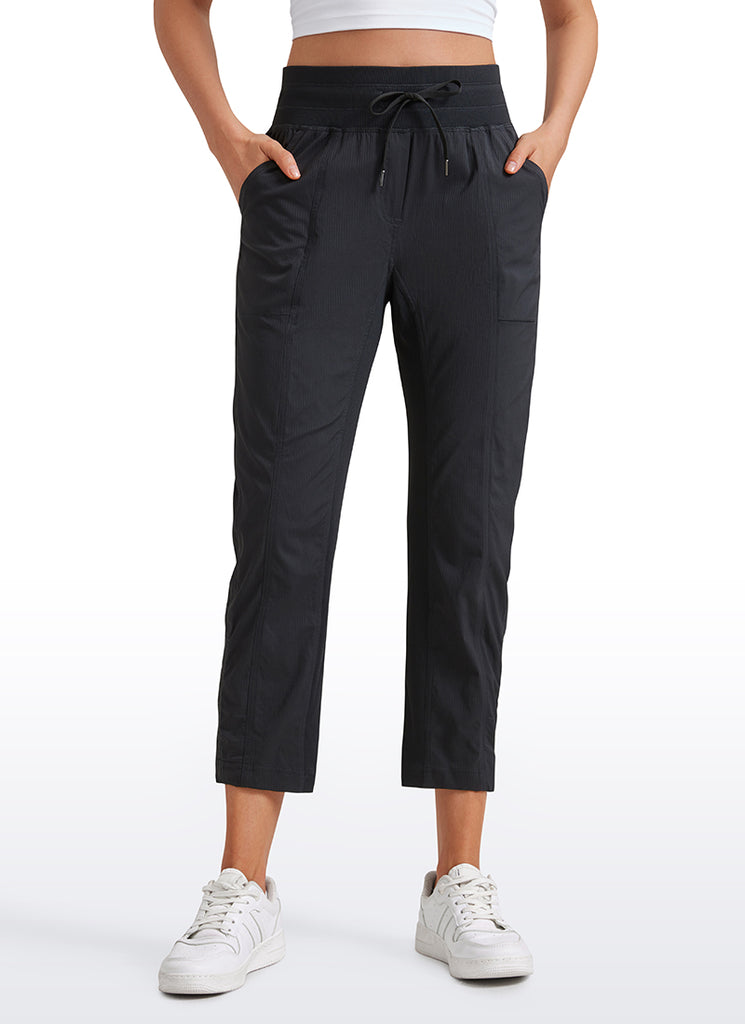 CRZ YOGA Women's Travel Slim Fit Striped Pants 25'' Cinched Leg Black