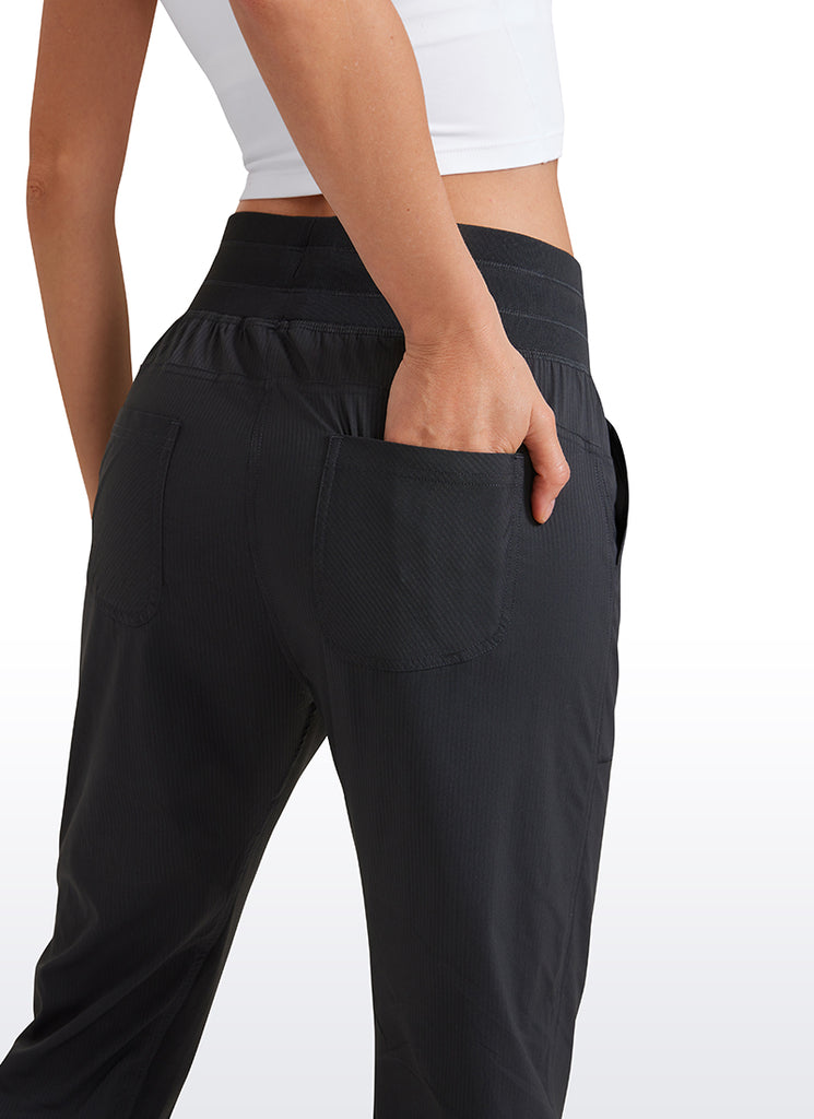 CRZ YOGA Women's Travel Slim Fit Striped Pants 25'' Cinched Leg Black