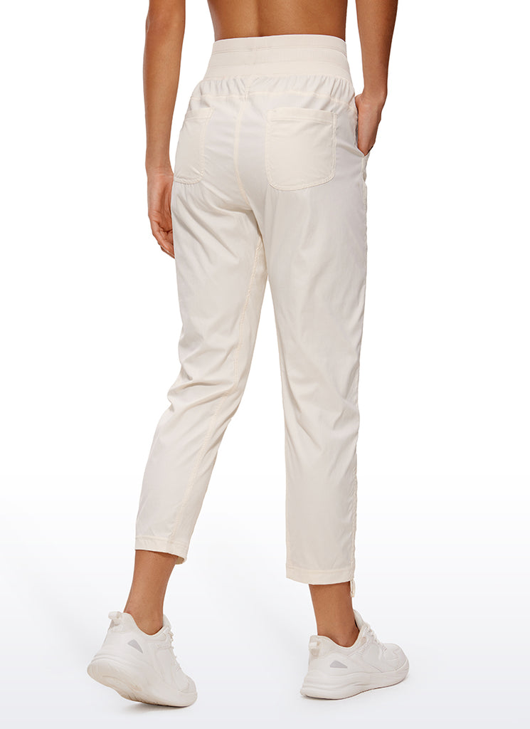 CRZ YOGA Women's Travel Slim Fit Striped Pants 25'' Cinched Leg White Apricot