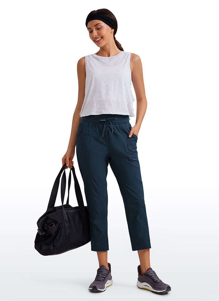 CRZ YOGA Women's Travel Slim Fit Striped Pants 25'' Cinched Leg Ink Blue