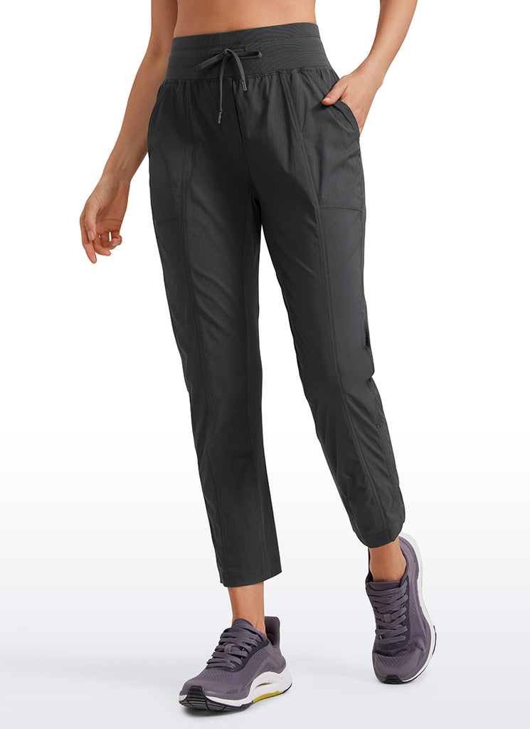 CRZ YOGA Women's Travel Slim Fit Striped Pants 25'' Cinched Leg Black