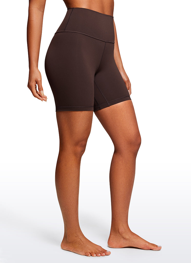 CRZ YOGA Women's Yoga High Rise Biker Shorts Nakedfeel Shorts 6'' Hot Fudge Brown
