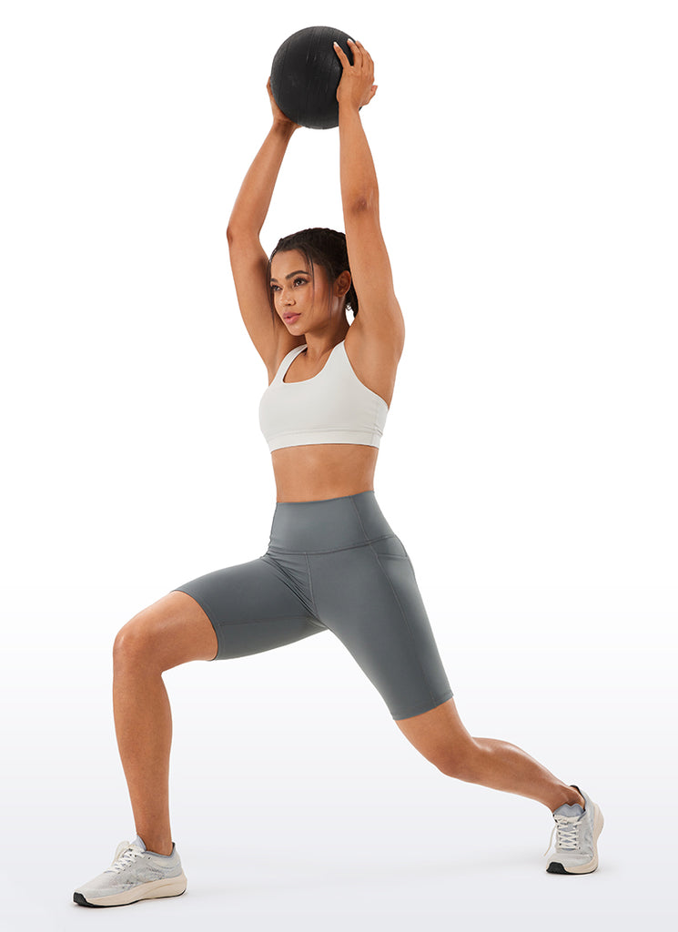 CRZ YOGA Women's Train High Rise Biker Nakedfeel Pocket Shorts 8'' Tie Dye Smoke Ink