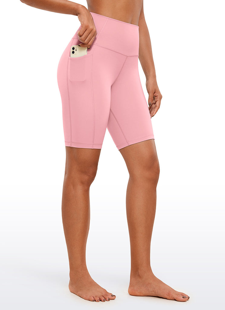 CRZ YOGA Women's Train High Rise Biker Nakedfeel Pocket Shorts 8'' Light grayish blue