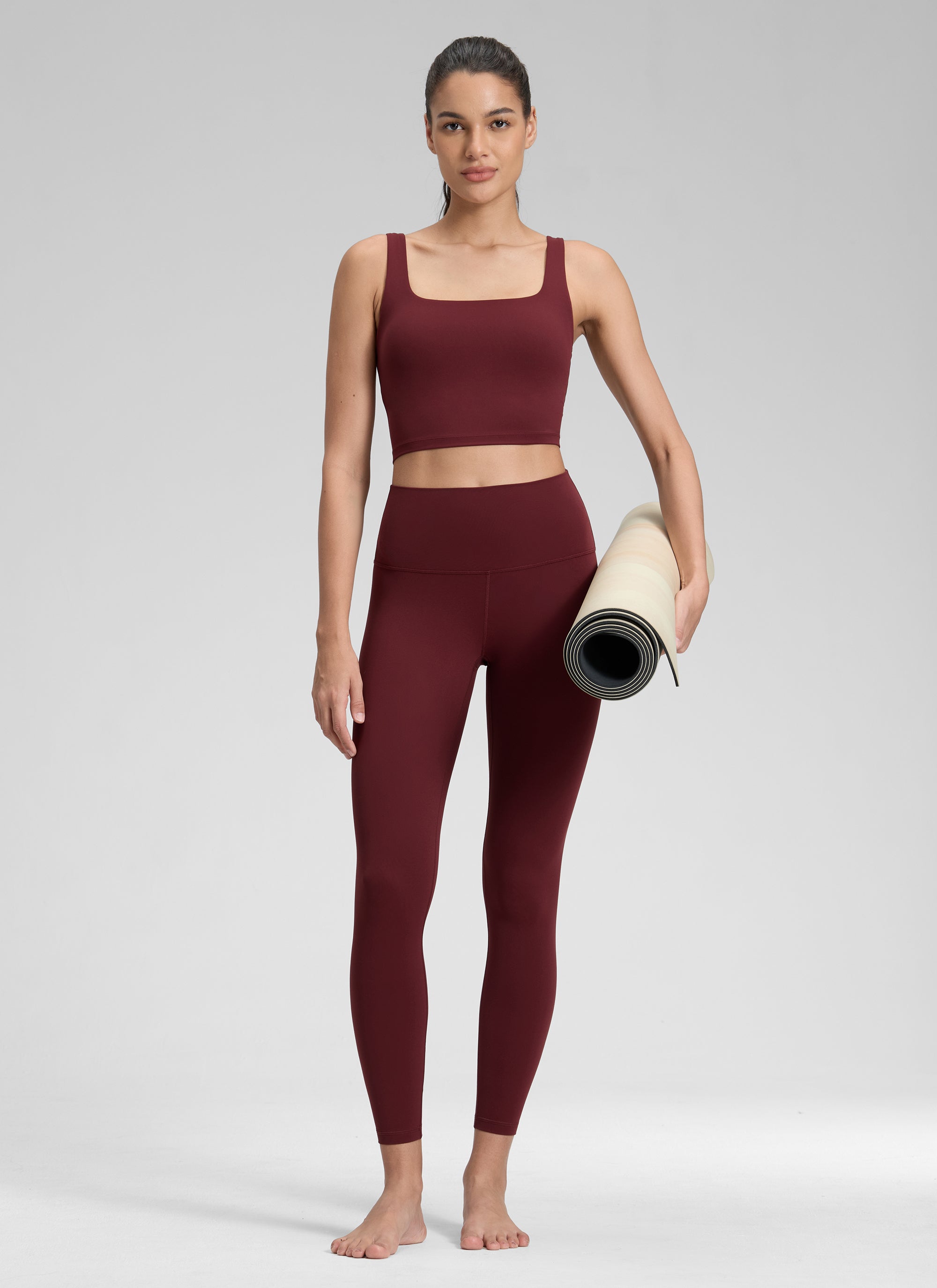 CRZ YOGA Women's Yoga Lounge High Rise Butterluxe Yoga Leggings 25'' Red Merlot @model_info:Jenna