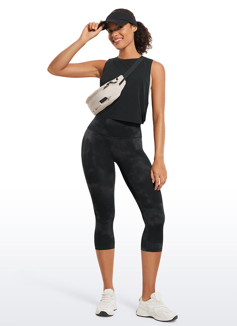 CRZ YOGA Women's Yoga Lounge High Rise Butterluxe Yoga Leggings 19'' Black Tie Dye Flowers