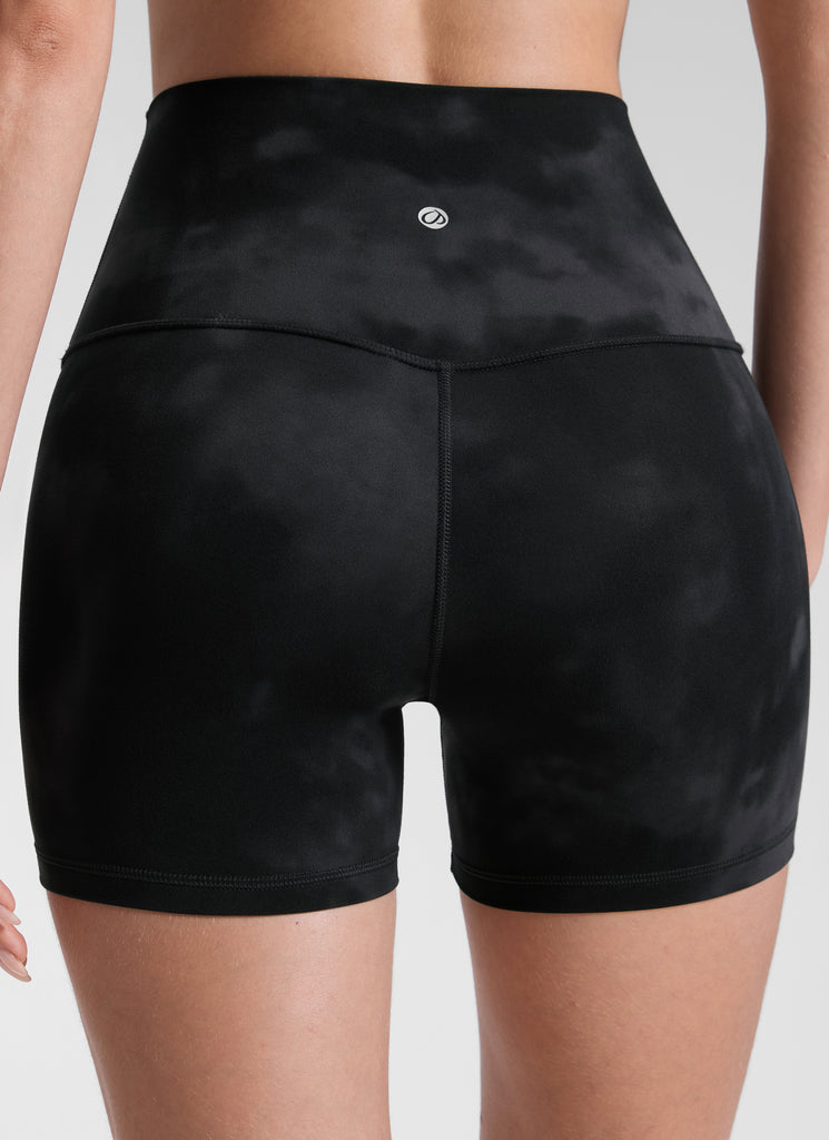 CRZ YOGA Women's Yoga High Rise Biker Shorts Butterluxe Shorts 4'' Black Tie Dye Flowers