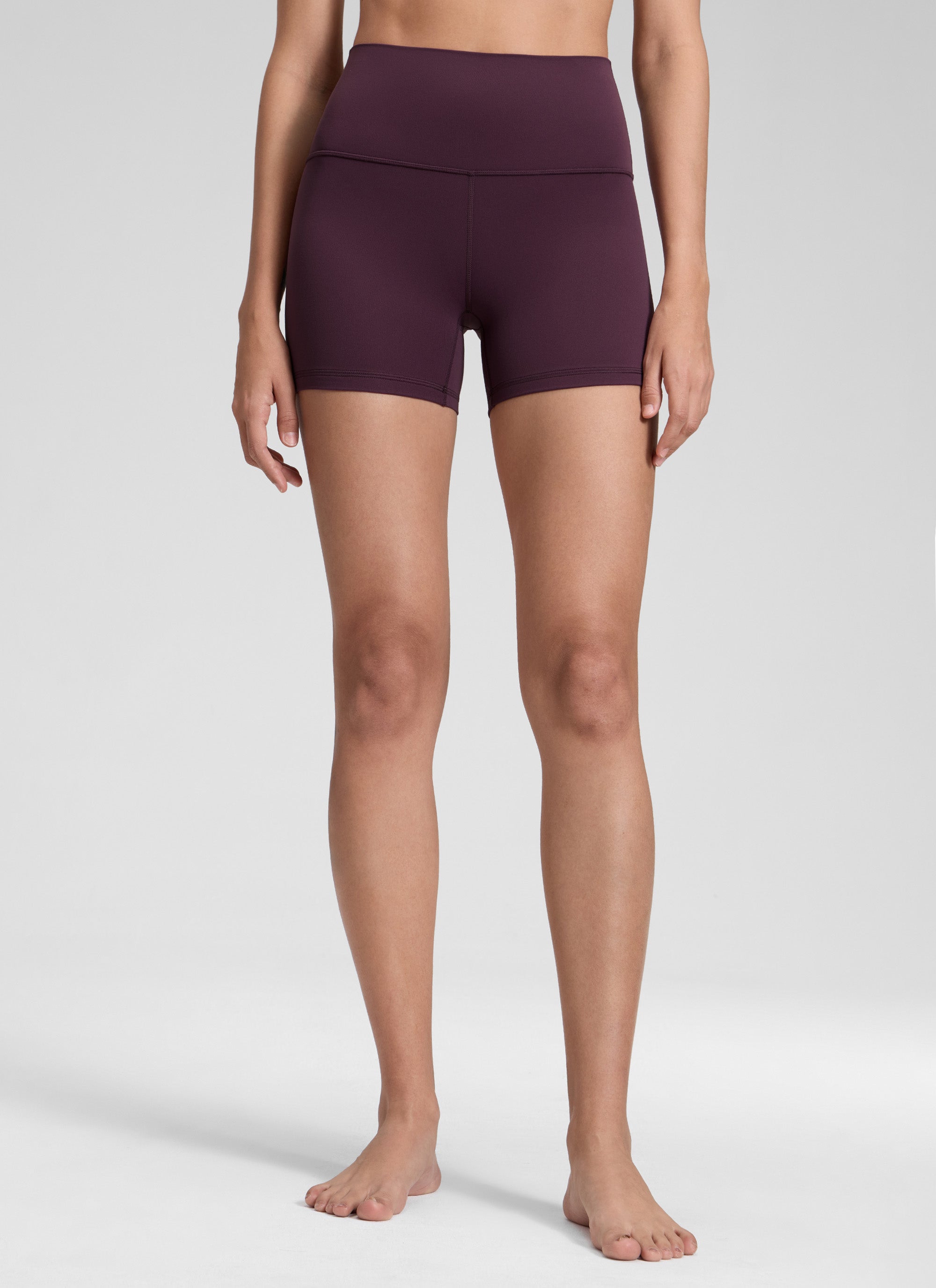 CRZ YOGA Women's Yoga High Rise Biker Shorts Butterluxe Shorts 4'' Deep Purple @model_info:Jenna