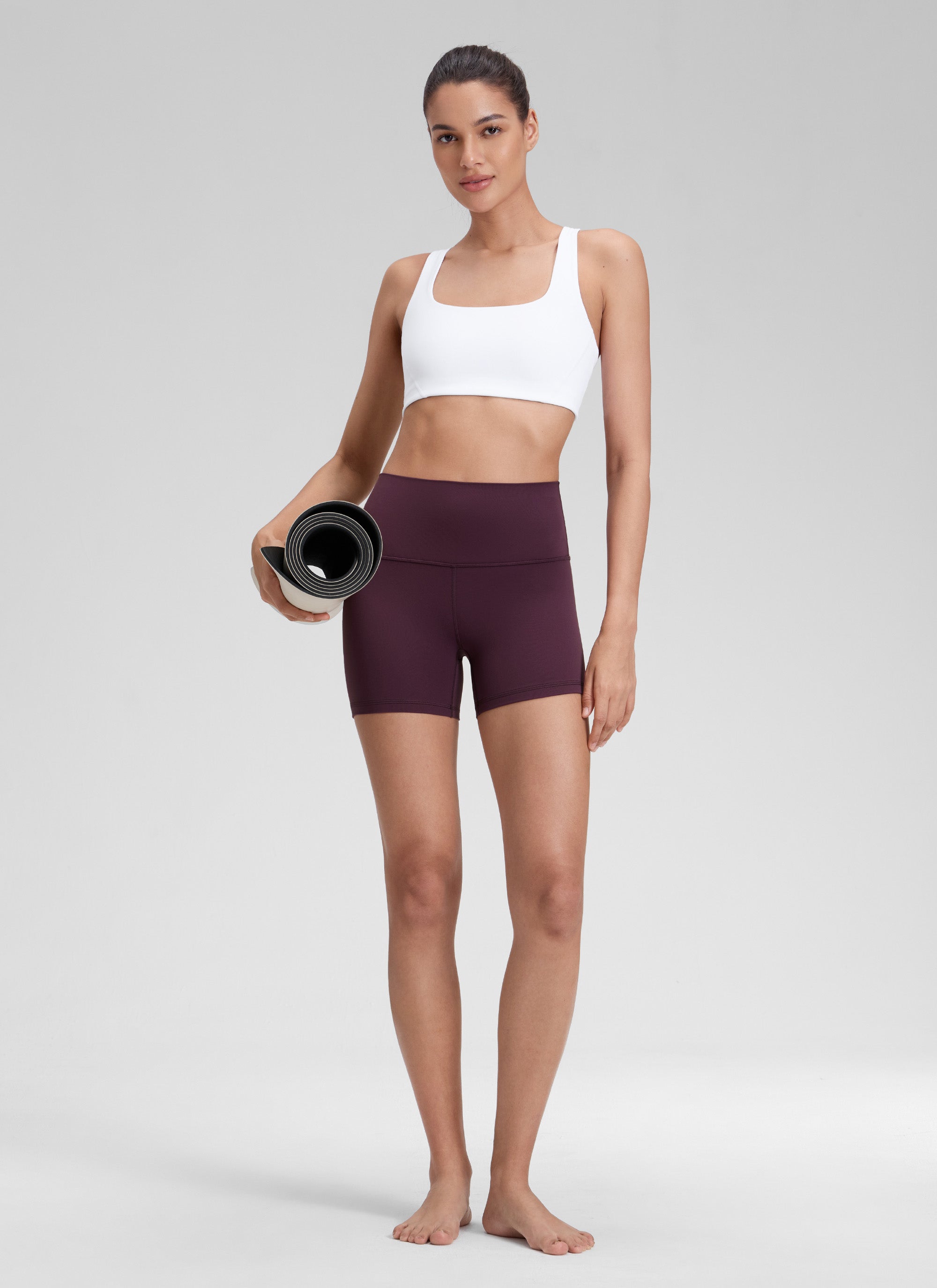 CRZ YOGA Women's Yoga High Rise Biker Shorts Butterluxe Shorts 4'' Deep Purple @model_info:Jenna